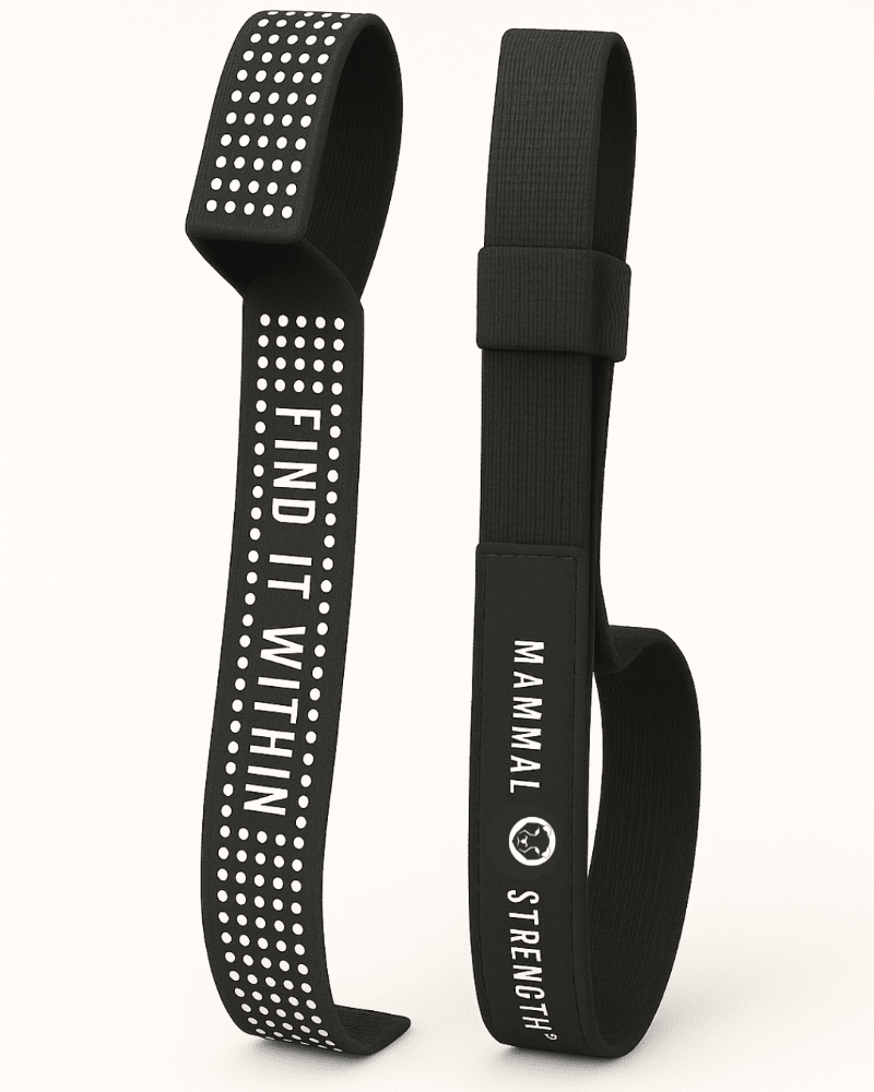Mammal Strength Neo-Flex Gel lifting straps on a barbell