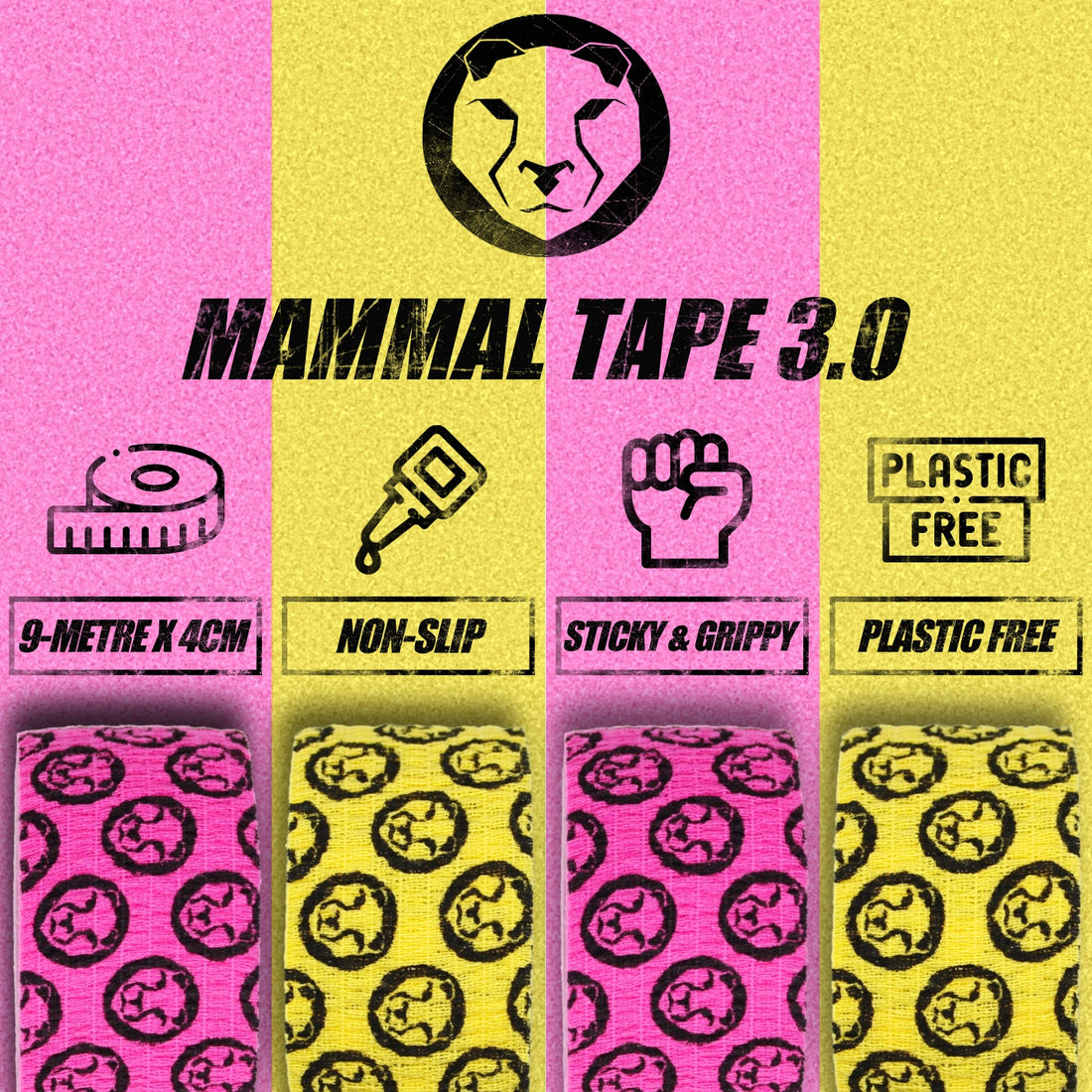 Pink Thumb &amp; Weightlifting Tape - Mammal Tape 3.0, 30ft / 9-Metre Rolls (4-Pack)