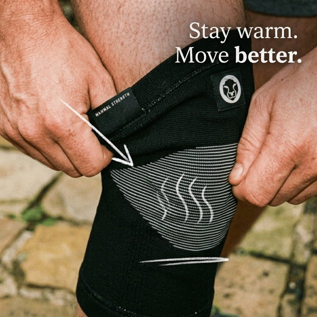 Mammal Thermal Knee Sleeves feature callout diagram with arrow annotation