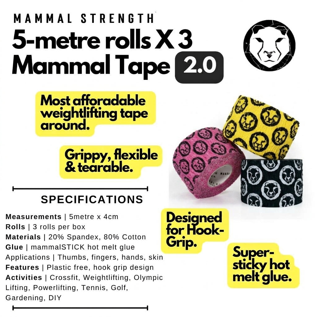 Mammal Tape 5-Metre Rolls - Thumb &amp; Weightlifting Tape (3-Pack / Multi / 2.0 Spec)