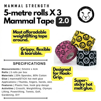 Mammal Tape 5-Metre Rolls - Thumb &amp; Weightlifting Tape (3-Pack / Multi / 2.0 Spec)