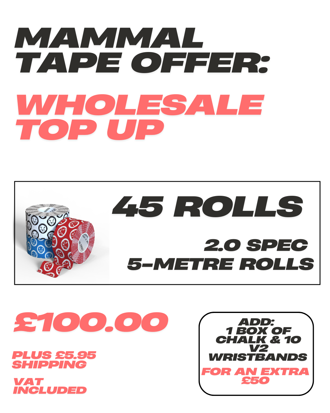 Mammal Tape Top Up Offer - 45 x Rolls - 2.0 Spec/5-Metre