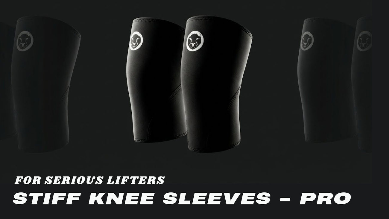 Mammal Strength stiff knee sleeves pro in black with logo on dark background