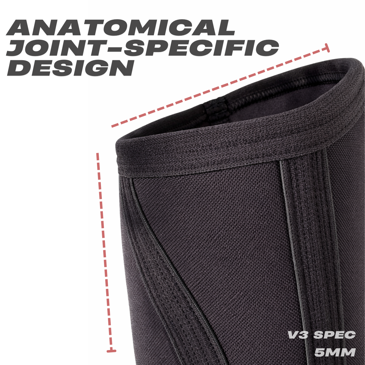 Anatomical joint-specific design of Mammal Strength V3 5mm knee sleeves for stable knee support during training
