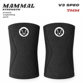 Front view of Mammal Strength V3 7mm black knee sleeves for weightlifting and strength training
