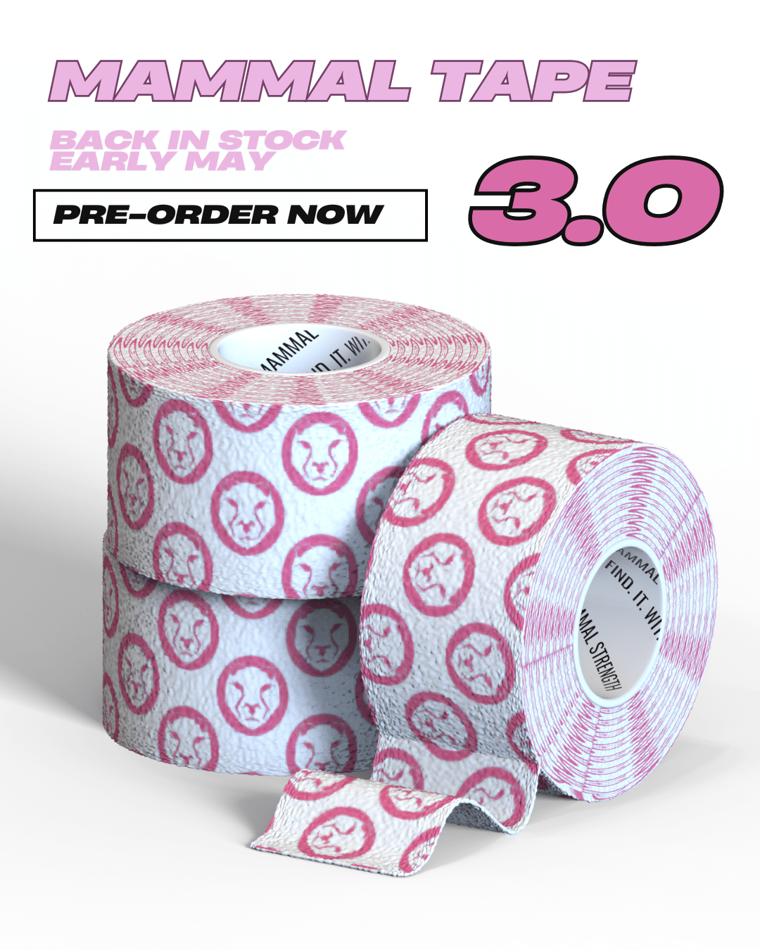 Mammal Tape - 7 - Metre - Spec 3.0 - White/Pink - per roll (wholesale) *PRE - ORDER ONLY* - Mammal Strength