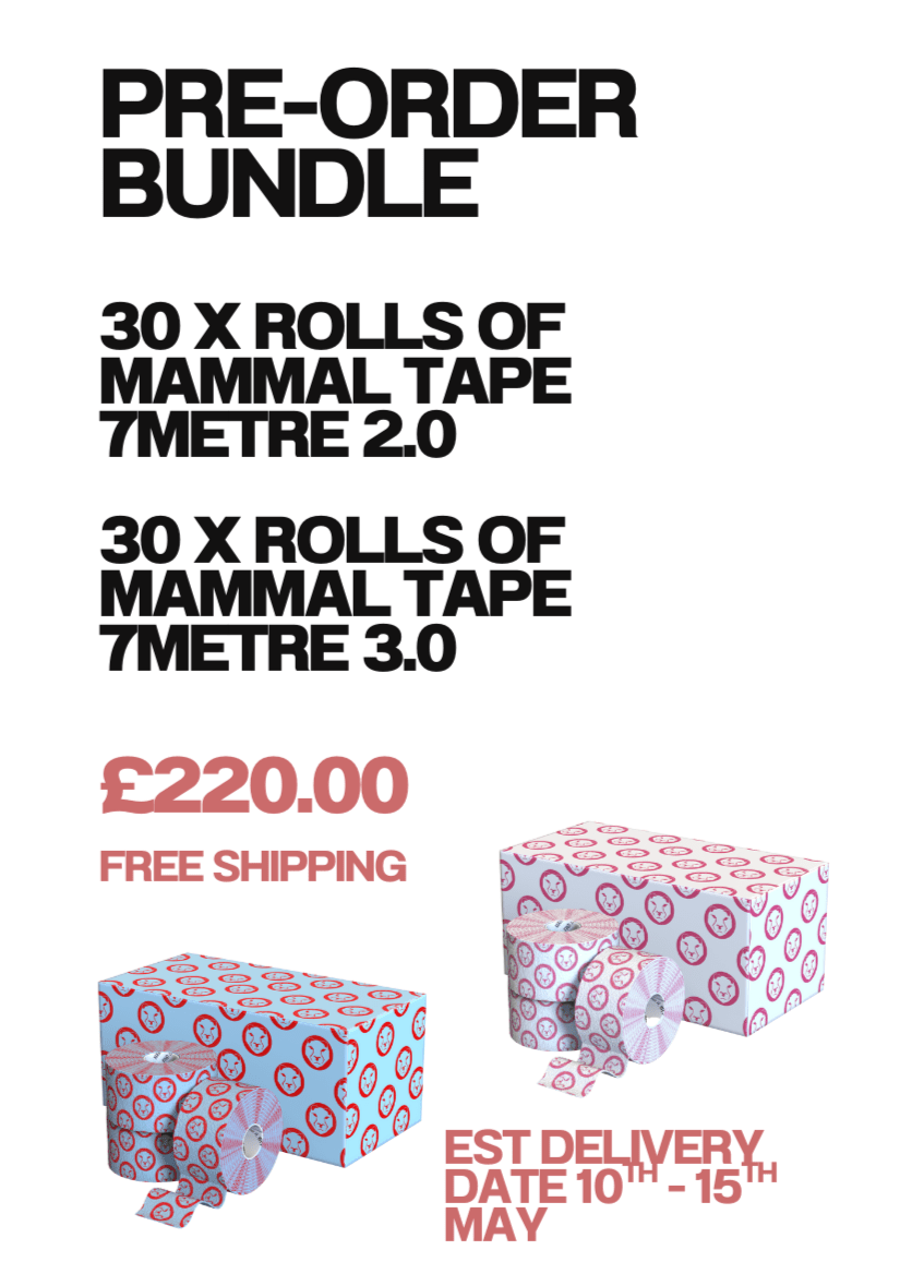 NEW IN: Mammal Tape 7M Tape - Special Offer - 60 X Rolls - 2.0 &amp; 3.0 Spec (pre - order) - Mammal Strength
