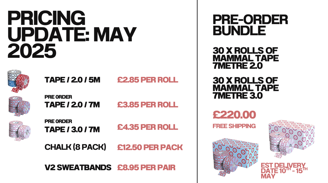 NEW IN: Mammal Tape 7M Tape - Special Offer - 60 X Rolls - 2.0 &amp; 3.0 Spec (pre - order) - Mammal Strength