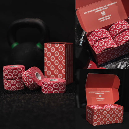 Enhance your lift with Red Mammal Tape - 9m thumb &amp; weightlifting tape rolls, available in a 4-pack