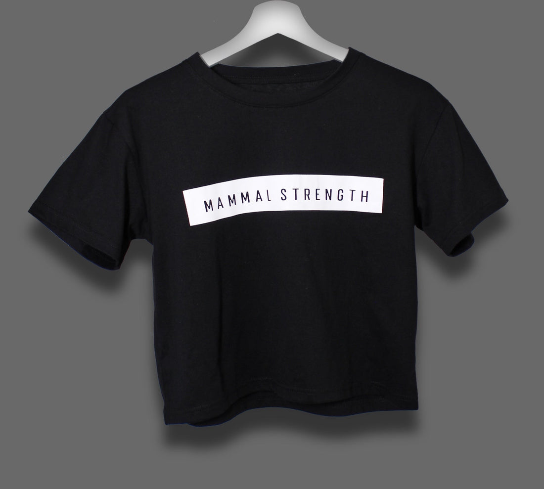 Mammal Strength Black Cropped Block Print Tee - Womens - Mammal Strength 