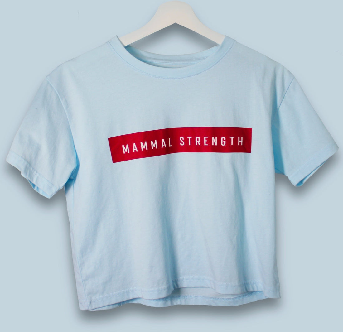 Mammal Strength Blue Cropped Block Print Tee - Womens - Mammal Strength 