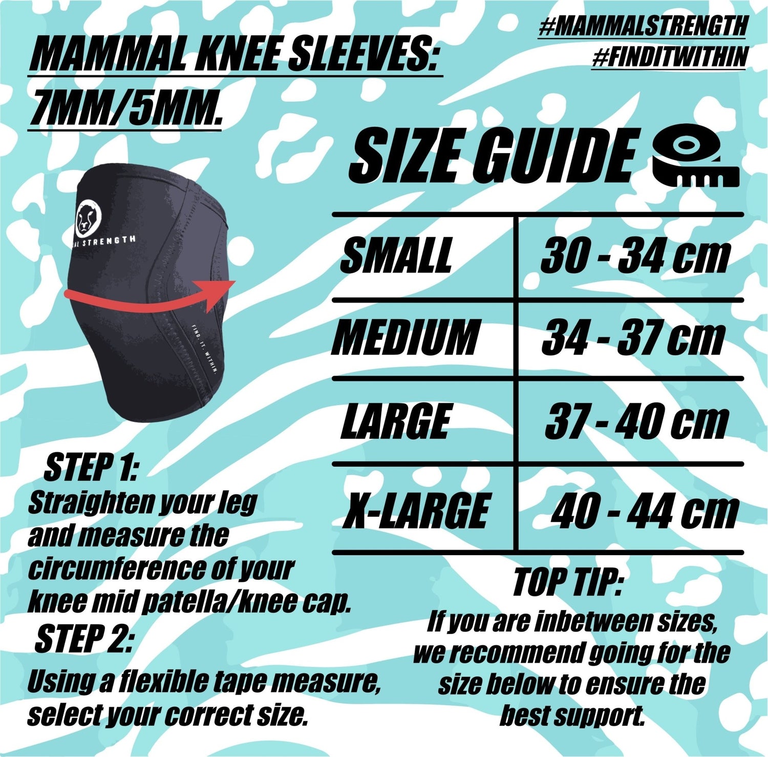 Mammal Knee Sleeves V1 - 7mm Neoprene Knee Compression Support Sleeves - Mammal Print (PAIR) - Mammal Strength