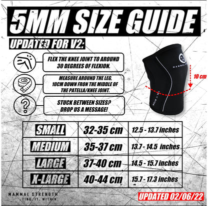 Mammal Strength Knee Sleeves V2 - 5mm Neoprene Knee Compression Support Sleeves - Black (PAIR) - Mammal Strength